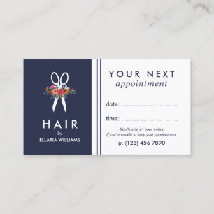 Floral Scissor Navy Blue Hair Stylist Appointment Card