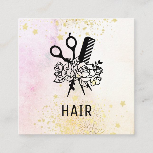 *~* Floral Scissors Comb Flower Ombre Pastel AP6 Square Business Card (Front)