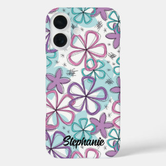 Floral Scribble -Doodle Flowers with Stars & Marks iPhone 16 Case