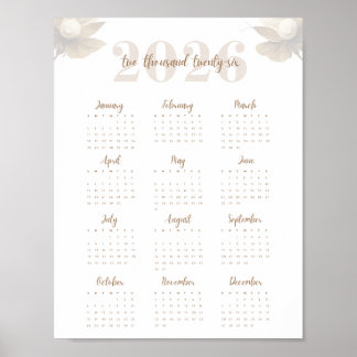 Floral Script 2026 One-Page Calendar Elegant Poster