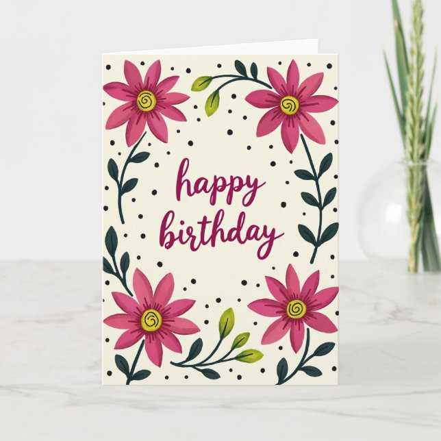Floral Script Birthday Card (Front)