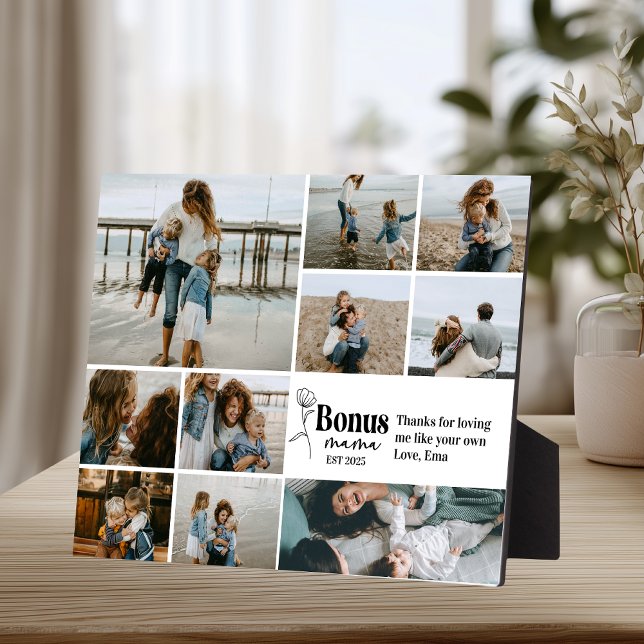  Floral Script Bonus Mama Custom Photo Collage Plaque (Creator Uploaded)