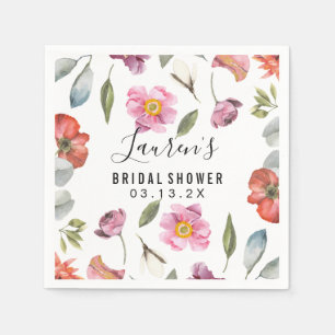 Floral Script Bridal Shower Napkins