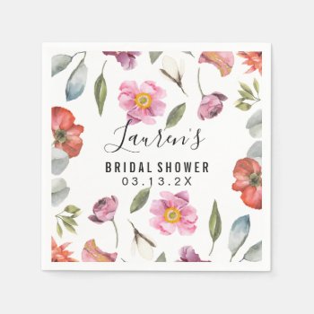Floral Script Bridal Shower Napkins by Vineyard at Zazzle
