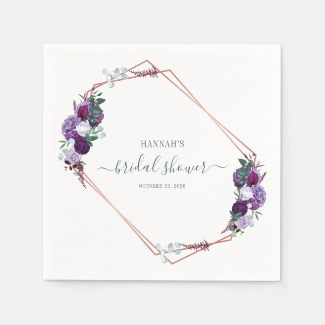 Floral Script Bridal Shower Paper Napkins (Front)