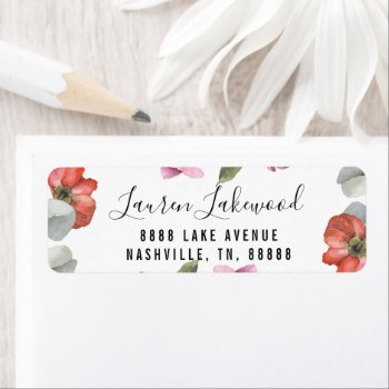 Floral Script Bridal Shower Return Address Label by Vineyard at Zazzle