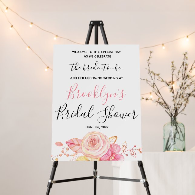 Floral Script Bridal Shower Welcome Foam Board (In Situ (Stand))