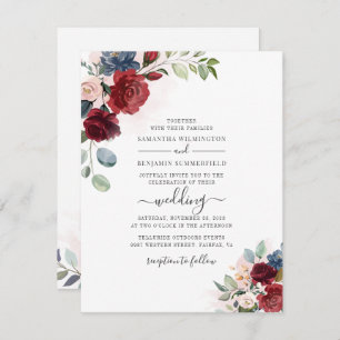 Floral Script Burgundy Botanical Modern Wedding Invitation