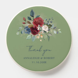 Floral Script Burgundy Wedding Favors Bridesmaid PopSocket