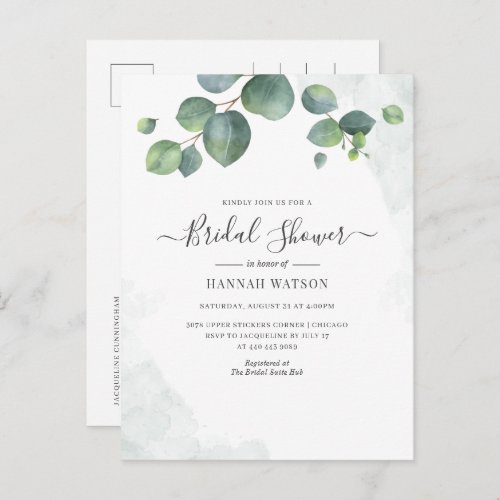 Floral Script Eucalyptus Greenery Bridal Shower Invitation Postcard