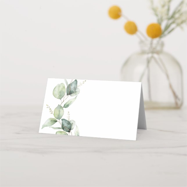 Floral Script Eucalyptus Greenery Wedding Place Card (Front)