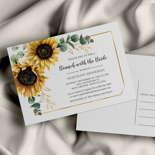 Floral Script Eucalyptus Sunflower Bridal Brunch Invitation Postcard