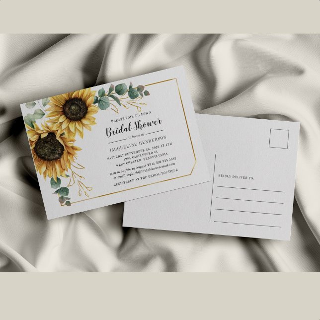 Floral Script Eucalyptus Sunflower Bridal Shower Invitation Postcard