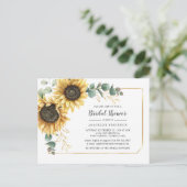 Floral Script Eucalyptus Sunflower Bridal Shower Invitation Postcard (Standing Front)