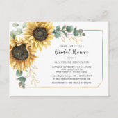 Floral Script Eucalyptus Sunflower Bridal Shower Invitation Postcard (Front)