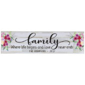 Floral & Script Family Quote Wood Wall Plaque (Front)