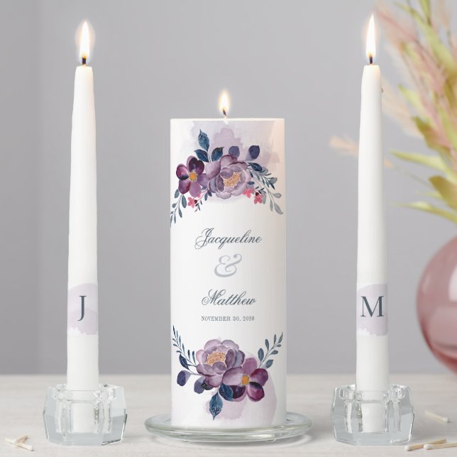Floral Script Faux Gold Geometric Wedding Unity Candle Set (In Situ)