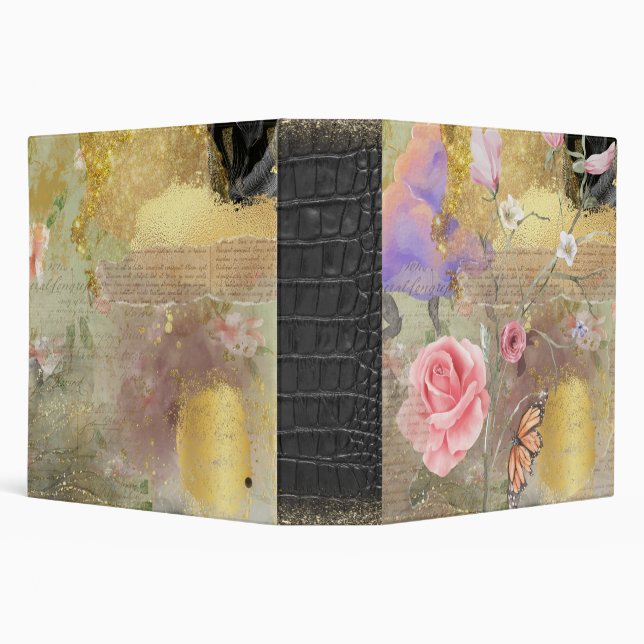 Floral Script Gold 3 Ring Binder (Background)