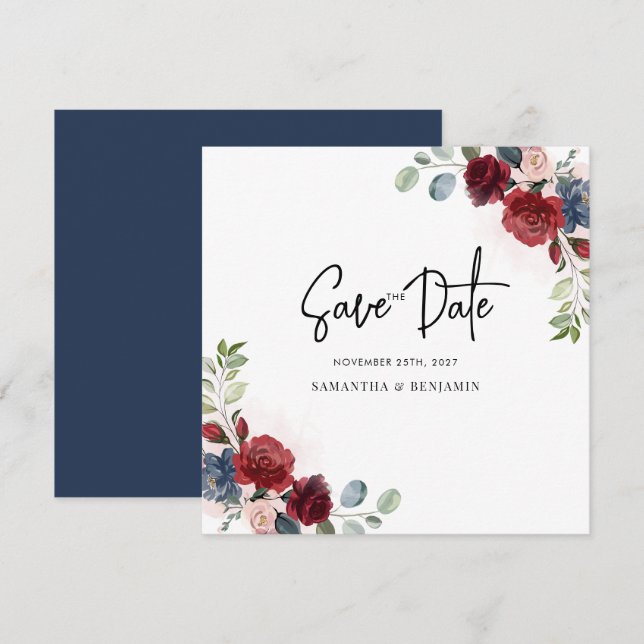 Floral Script Greenery Wedding Save The Date (Front/Back)