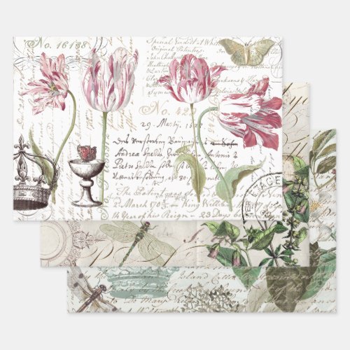 FLORAL  SCRIPT HEAVY WEIGHT DECOUPAGE PRINTS WRAPPING PAPER SHEETS