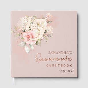 Floral Script Modern 15th Birthday Quinceanera Foil Guest Book