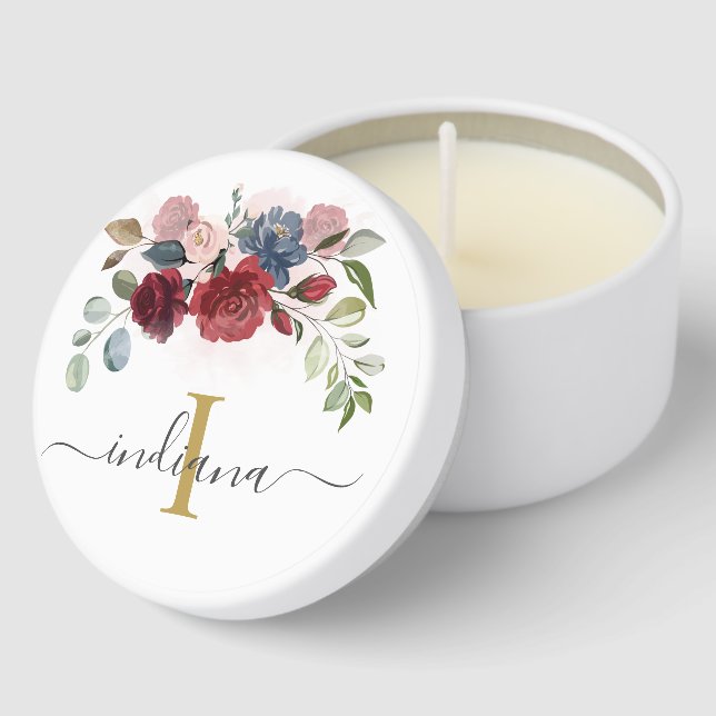 Floral Script Monogram Elegant Custom Mini Candle Favors (Corner)