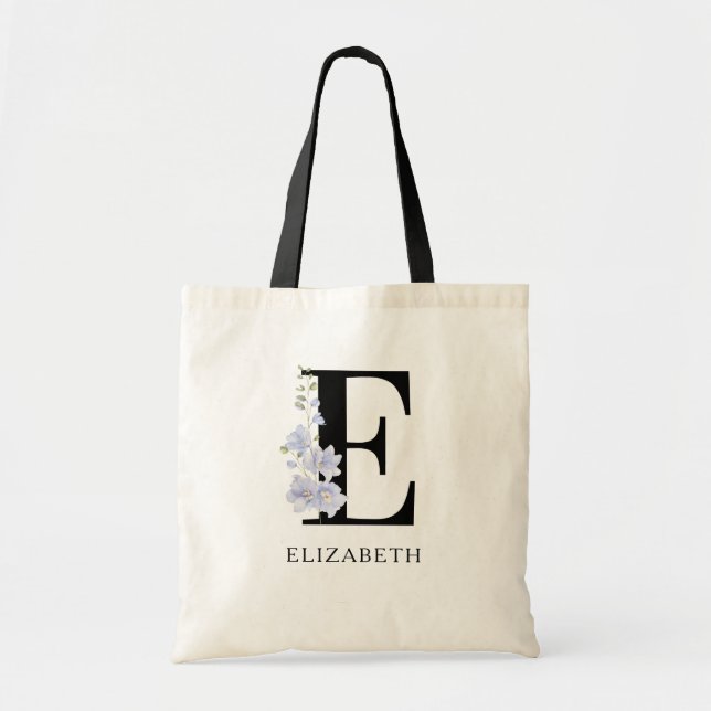 Floral Script Monogram Personalized Bridesmaid Tote Bag (Front)