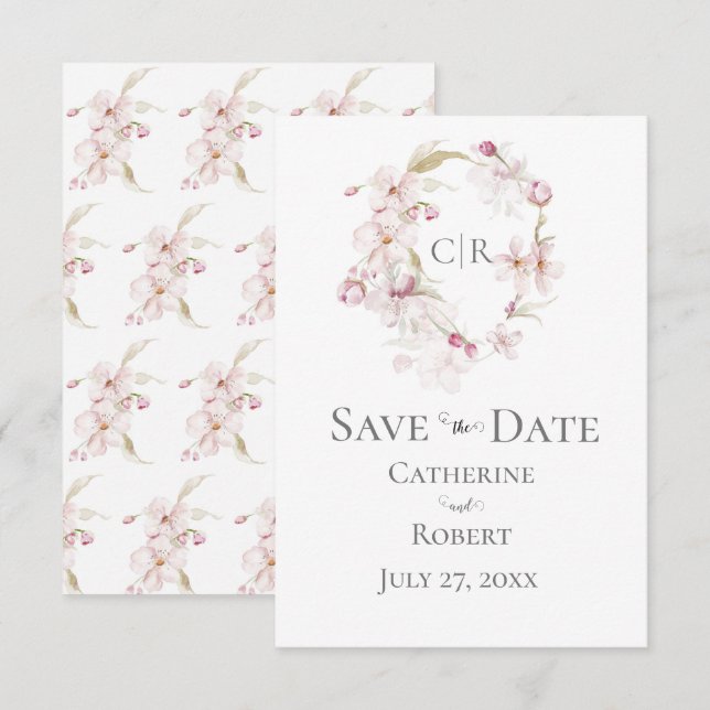 Floral Script Pink Pastel Wedding Save the Date (Front/Back)