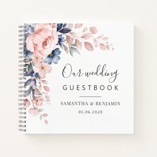 Floral Script Pink Watercolor Wedding Guest Book