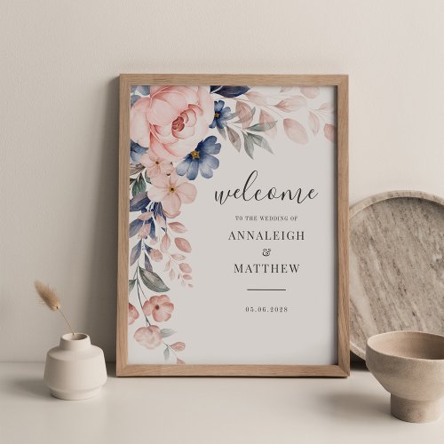 Floral Script Pink Watercolor Wedding Welcome Poster