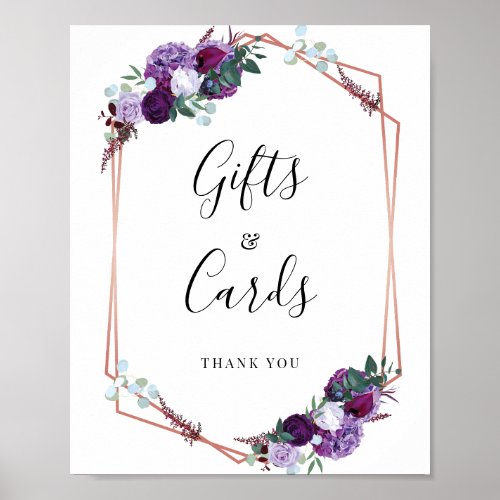 Floral Script Purple Geometric Wedding Gifts Cards Poster