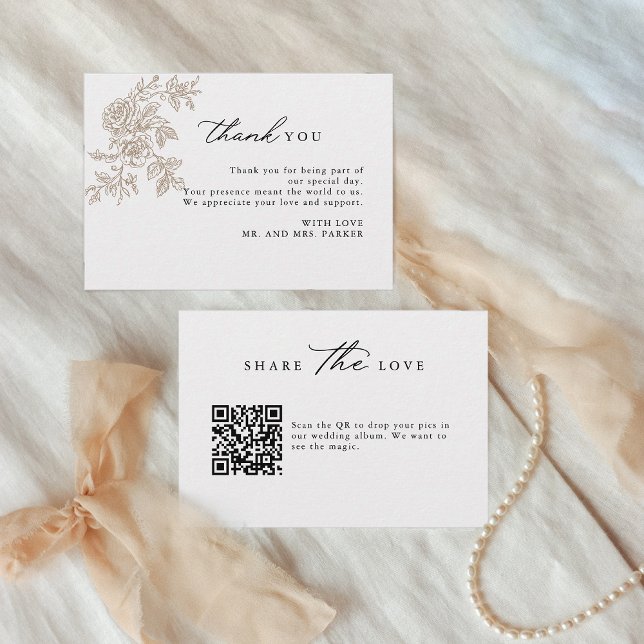 Floral Script QR Code Capture the Love Wedding Thank You Card (Creator Uploaded)