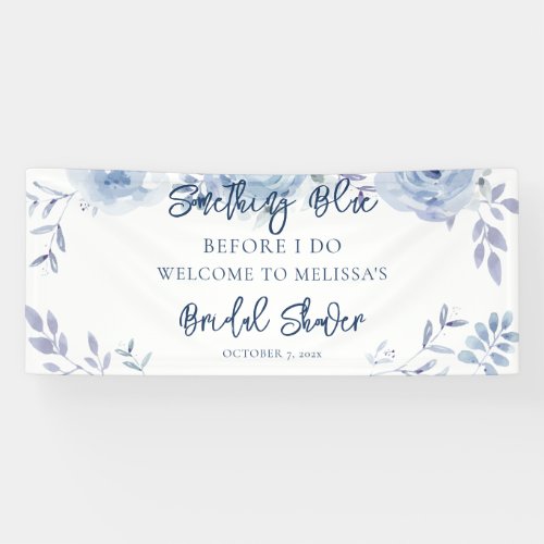 Floral Script Something Blue Bridal Shower Banner