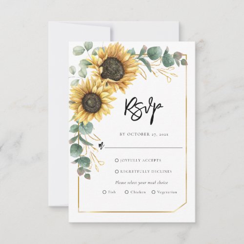 Floral Script Sunflower QR Code Wedding RSVP Card
