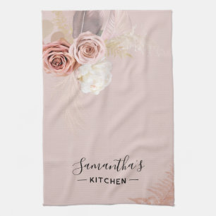 Floral Script Terracotta Personalized Kitchen Towel