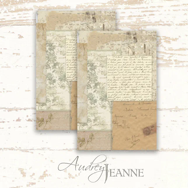 Empherma Script Paper Floral Script Vintage Antique Ephemera Decoupage Tissue Paper | Zazzle