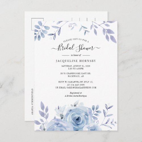 Floral Script Watercolor Flowers Bridal Shower Invitation Postcard