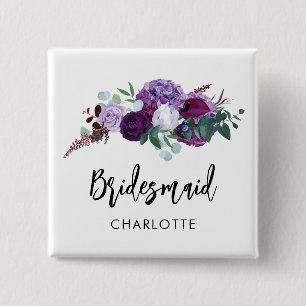 Floral Script Wedding Keepsake Custom Bridesmaid Button