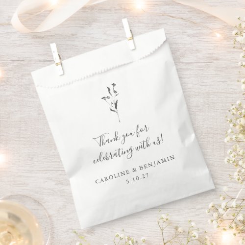 Floral Script White Boho Wedding Custom Thank You Favor Bag