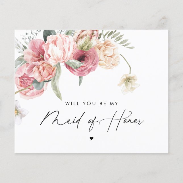 Floral Script Will You Be My Maid of Honor (Front)