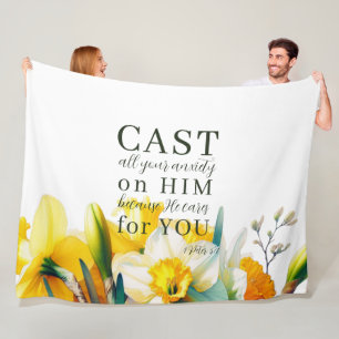 Floral Scripture 1 Peter 5:7  Fleece Blanket