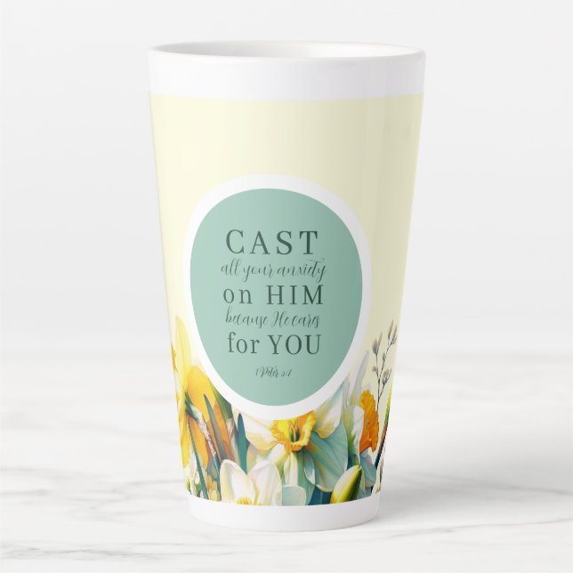 Floral Scripture 1 Peter 5:7 Latte Mug (Front)