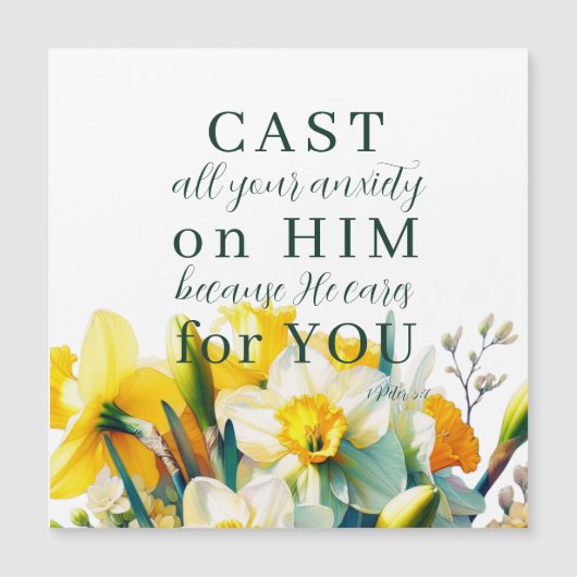Floral Scripture 1 Peter 5:7 Magnet (Front)