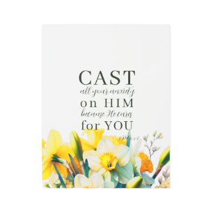 Floral Scripture 1 Peter 5:7 Metal Print
