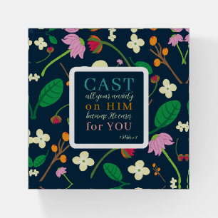 Floral Scripture 1 Peter 5:7 Paperweight