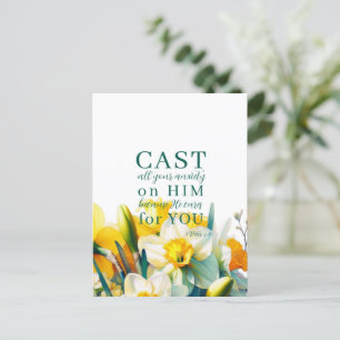 Floral Scripture 1 Peter 5:7 Postcard