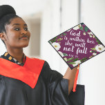 Floral Scripture | Custom Class Year Graduation Cap Topper<br><div class="desc">Beautiful grad cap topper features the scripture quote "God is within her,  she will not fall" from Psalms,  in white brush script lettering on a rich plum purple background adorned with white watercolor flowers and green foliage. Personalize with your class year.</div>