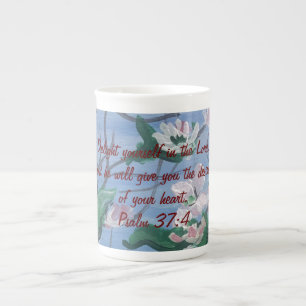 Floral/Scripture Psalm 37:4 Bone China Mug