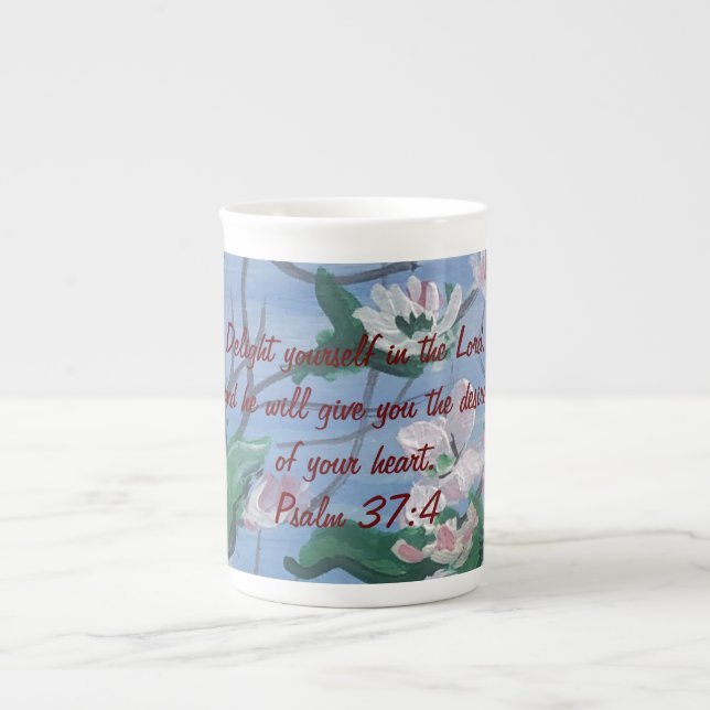Floral/Scripture Psalm 37:4 Bone China Mug (Front)