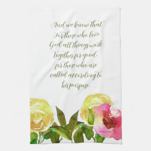 Floral Scripture Romans 8:28 Kitchen Towel